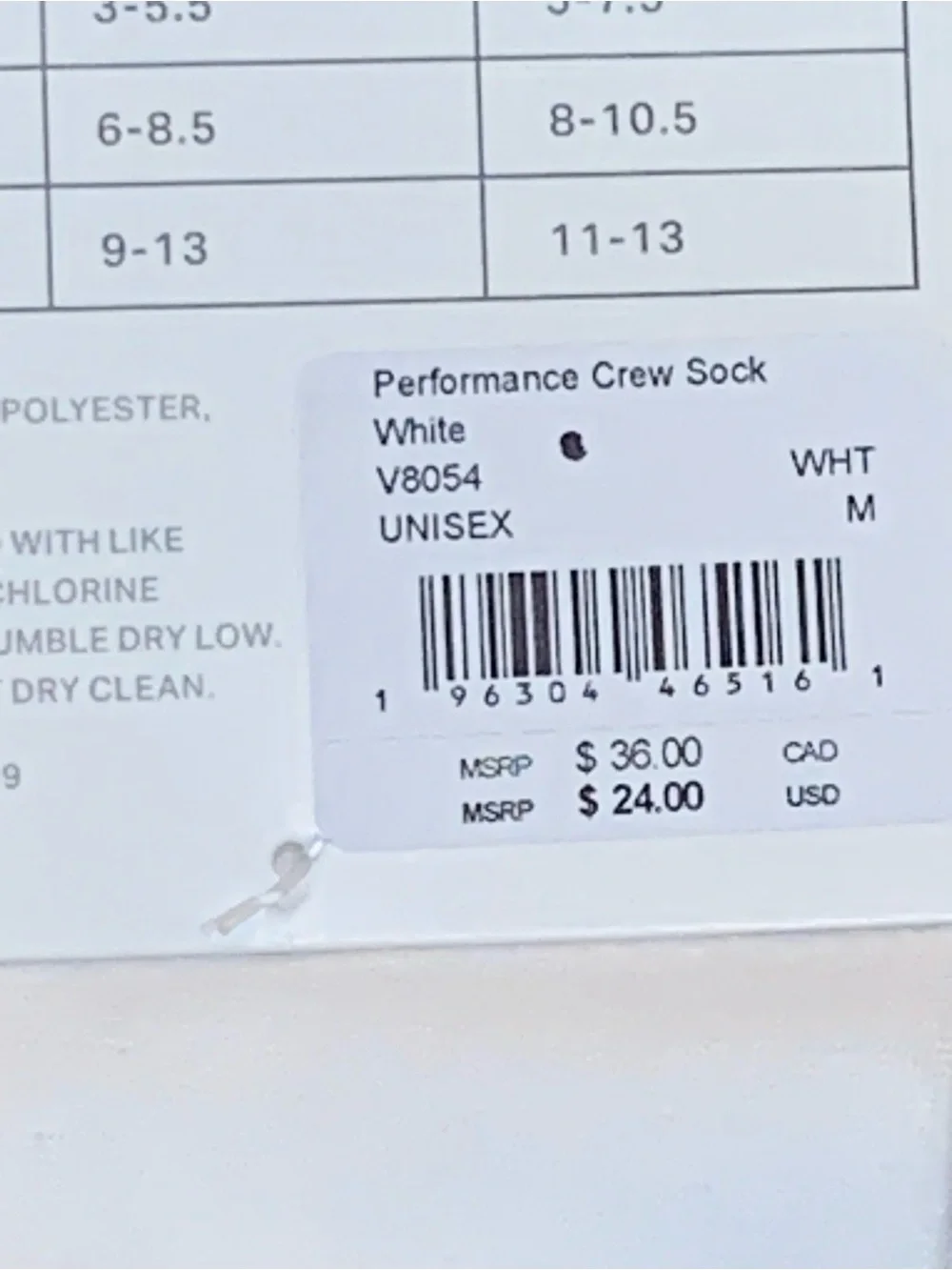 Vuori Performance Crew Sock M 6-8.5 W 8-10.5 White